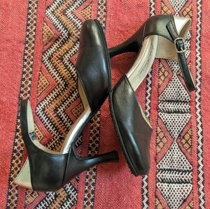 Classic Black Leather Slingback dance Heels